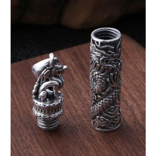 925 sterling Silver dragon pendant charm Cremation jewelry Capsule ash urn holder ( without Chain) A2630