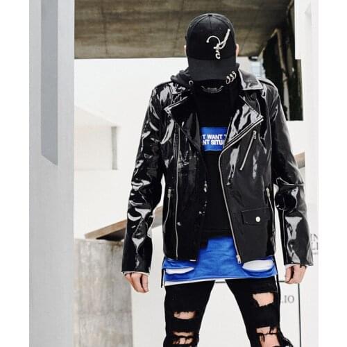 Men Leather Jacket Punk Hip Hop Casual Motorcycle Jacket Overcoat Male Streetwear Coat Stage Show Customes Mens Clothes