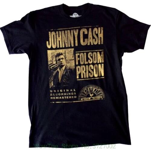 Johnny Cash Folsom Prison T-Shirt Sun Records Throwback Original Recordings New 2018 Fashion Short