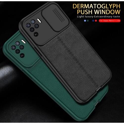 Reno5 lite Case Lychee Patten Soft Silicone Shockproof Coque For Oppo reno 5lite 5 F 5F 4 lite Push Window Camera Protect Shell