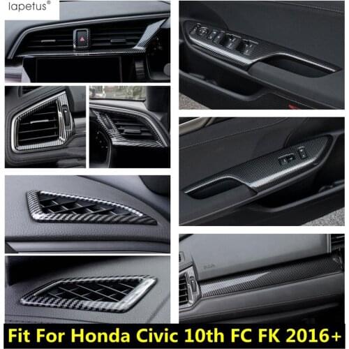 Window Lift Panel Dashboard Air AC Outlet Vent Cover Trim Carbon Fiber Look Accessories For Honda Civic 10th FC FK 2016 - 2020