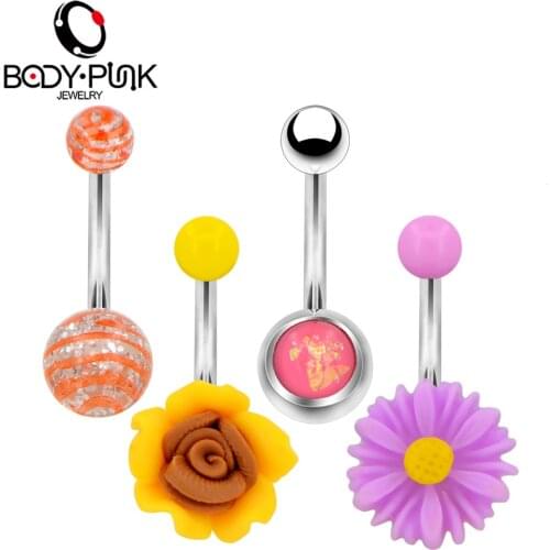 Body Punk Belly Button Rings 14g Cute Daisy Flower Navel Rings Navel Piercing Belly Rings 1.6mm Earring Ombligo for Women