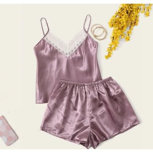 New Style Ladies Sleepwear Elegant Simplicity All-Match Solid Color Sling Comfortable V-Neck Leaf Print Pajama Set Home Wear