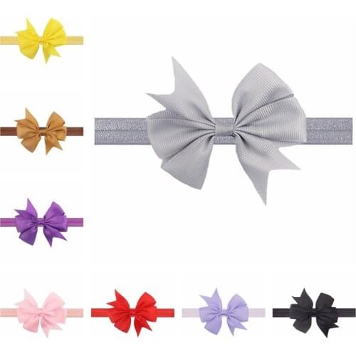 1 PCS Solid Color Grosgrain Ribbon Bowknot Toddler Elastic Hairband Fashion Baby Girls Bows Headband Kids Clothing Decoration