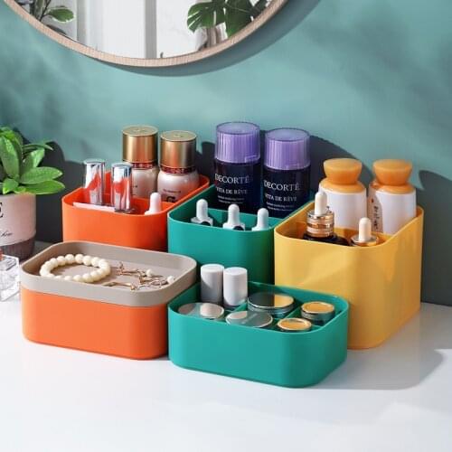 Stackable hit color cosmetic organizer plastic storage desktop container cosmetic storage box makeup holder jewelry beauty box