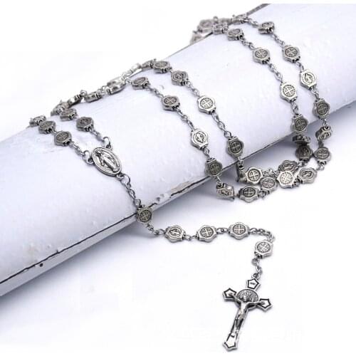 Vintage Silver Plated Cross Jesus Necklace Personality Bible Sweater Long Chain for Men Women Pray Necklace Hip Hop Jewelry