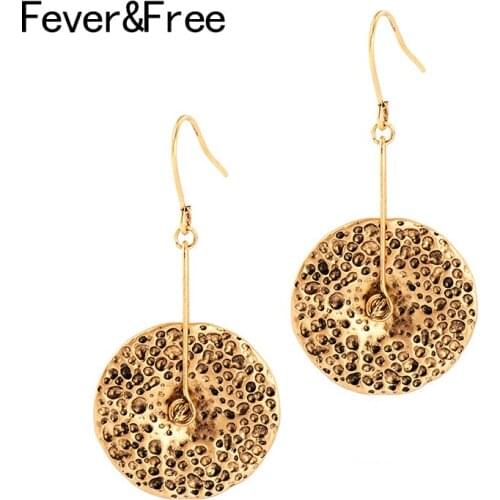Fever&Free Vintage Round Drop Earrings For Women Antique Gold Small Dangle Earrings Jewelry Brincos Mujer Moda 2020 Gifts