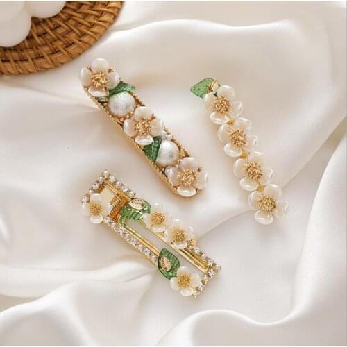 Pear Flower Series Hairpin Sweet and Cute Shell Flower Side Clip Green Leaf Spring Clip Duckbill Clip Hairpin Hair Accessories