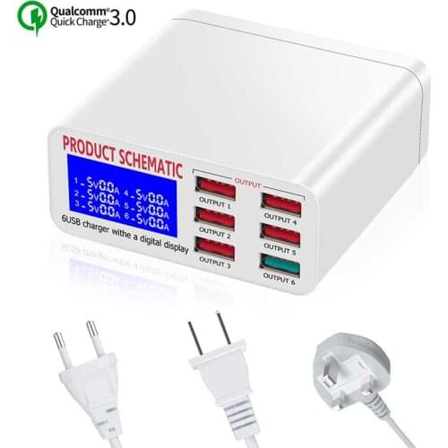 QC 3.0 multi 6 port charging station for iphone xs xr samsung universal lcd screen fast usb charging dock for xiaomi huawei
