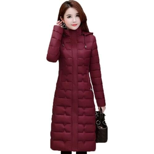 Women slim long jacket thick winter parka office laides hooded warm plus size cotton coat femme outwear