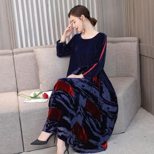 Plus Size Dress Autumn 2019 Korean Fashion Velvet Dress Models Robe Vintage Femme Retro Dress Midi Elegant Clothing China TA1665