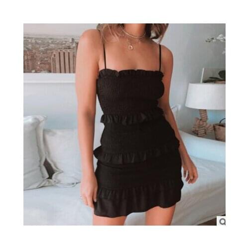 2021 Womens Sling Pleated Dress Summer Fashion Sexy Sleeveless High Waist Cake Dress Solid Color