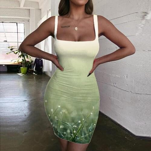 Giyu Brand Psychedelic Dress Women Raindrops Sundress Plant Halter Sleeveless Landscape 3d Print Womens Clothing Mini Evening