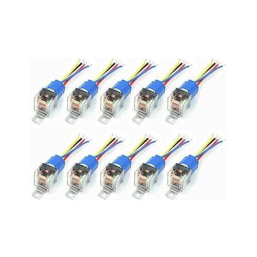 10 Pcs Car SPDT 5 Pin 1NO 1NC Green Indicator Relay Ceramic Socket 80A 12V DC