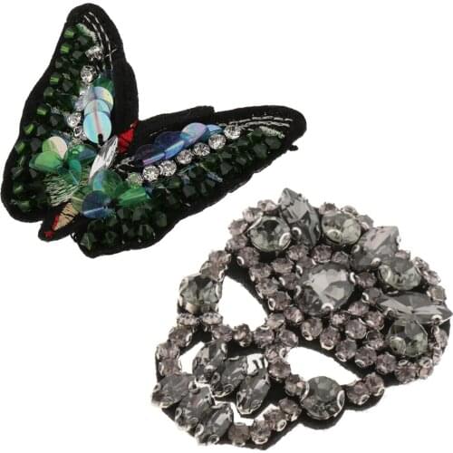 2pcs Iron on Sew On Rhinestones Patch Applique for Garment Bag Hat Decoration DIY Clothes Sewing Crafts