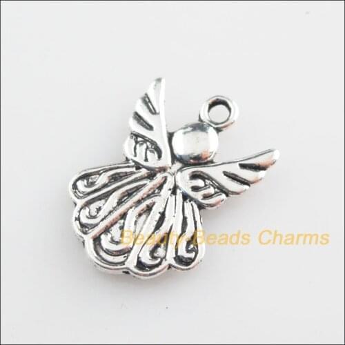 12 New Pendants Dancing Angel Wings Tibetan Silver Color Charms 15x21.5mm