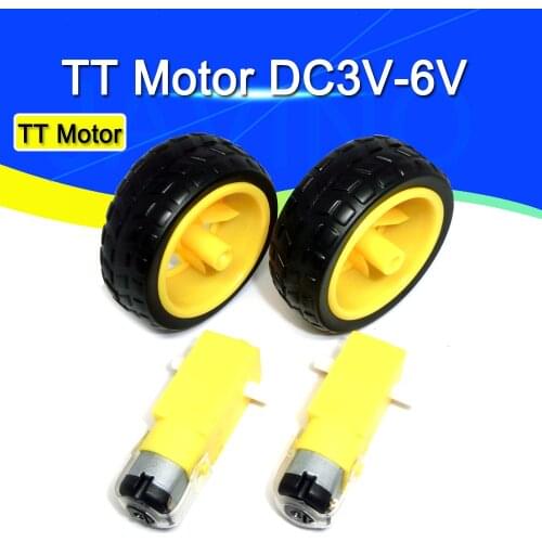 4pcs/lot=2pcs TT motor + 2pcs 65mm wheel DC3V-6V Motor 130 Gear motor with the wheel for Arduino Smart Car Robot TT Motor 3V