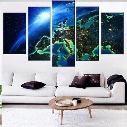 5 Pieces Wall Art Canvas Painting Earthspace Universe Landscape Poster Modern Living Room Bedroom Home Decoration Framework