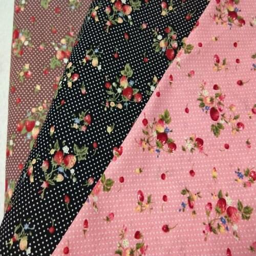 50x140cm Romantic 3 Colors Small Red Flower & Strawberry Dot Printed Cotton Poplin Fabric 50x145cm