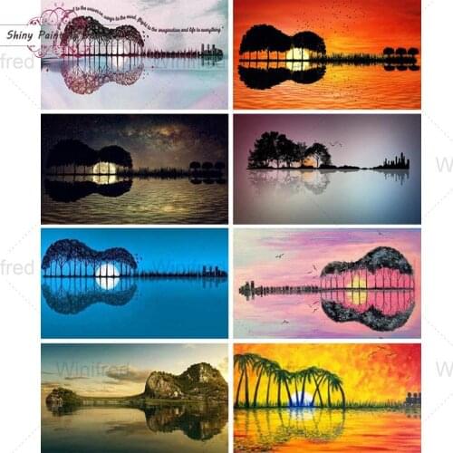 5D DIY Diamond Painting Landscape Guitar Reflection in Water Diamond Embroidery Full Square/Round Drill Mosaic Decor Painting