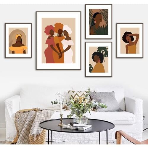 Africa Woman Palm Monstera Dress Abstract Wall Art Canvas Painting Nordic Posters And Prints Wall Pictures For Living Room Decor