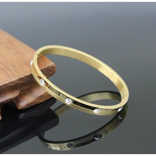 Luxury Women Love Jewelry Matte And SmoothStainless Steel Rose Gold Color Crystal Bangles Bracelets For Women Wedding Gift