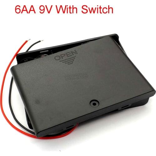 6 AA 9V Batteries Holder Storage Case Plastic 1.5V Battery Case ON/OFF Switch With Cap Wire For 6 X 1.5V AA