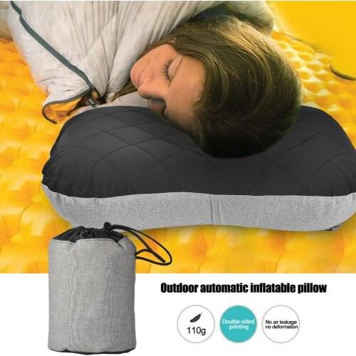 Black Gray Camping Pillow Inflatable Pillow Foldable Sleeping Portable Travel Pillow Cushion Beach Car Plane Break Rest Pillow
