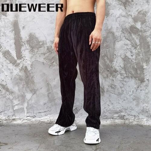 Dueweer Black Pleated Velvet Pants Harajuku Fashionable Velour Trousers European American Loose Casual Mens Sweatpants Ankle Zip