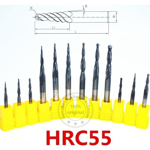 Free shipping-1PCS,HRC55 Tungsten carbide 6mm TiALN Coated Taper Ball Nose End Mill,cone milling cutter,woodworking router bit