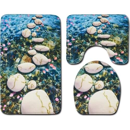 HD Printing Stone Carpet for Bathroom Anti Slip Bath Mat Doormat 3D Toilet Mat Eco-Friendly Toillete Seat Cover for Home Decor