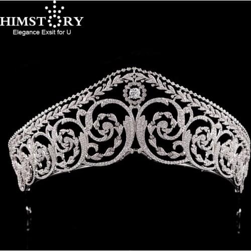 Himstory Noble European Iris Flower Princess Crown Tiara Cubic Wedding Hair Accessories Bridal Jewelry Headband