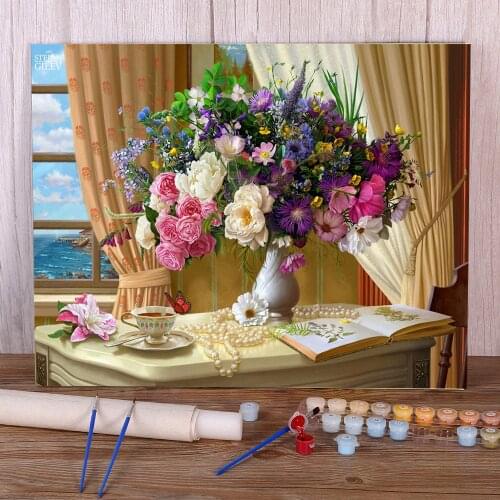 Flowers For Adults Coloring By Numbers Painting Package Oil Paints 40*50 Canvas Painting Handmade For Children Handicraft Art