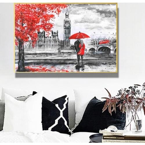 London Landscape Abstract Lovers Under The Tree Oil on Canvas Painting Poster and Print Wall Art Pictures for Living Room Decor
