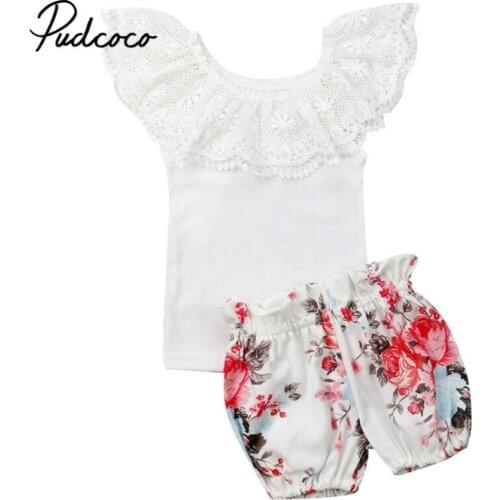 70-100 size Toddler Kids Baby Girls Clothes set 2019 Summer 2Pcs Lace Tops and Shorts Pants Cute lovely Sweet Streetwear outfits