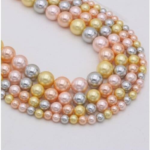 Natural Shell Round Beads Colorful Glossy Pearl Imitation Shell Loose Bead 6 8 10 12mm Size Pick for Making DIY Jewelry Necklace