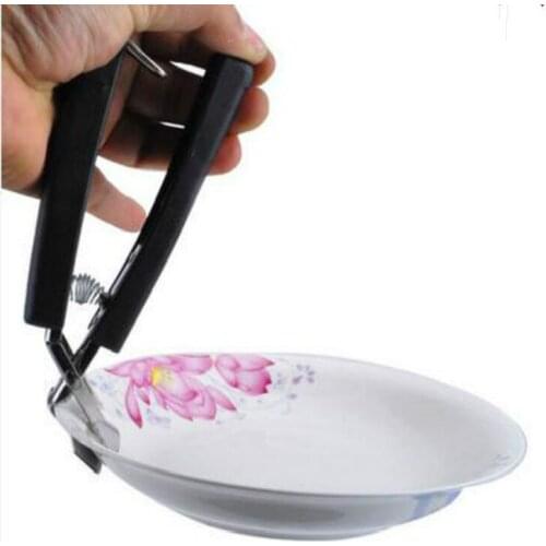 Kitchen Cooking Tools Pot Clips Stainless Steel Black Handle Universal Bowl Steamed Microwave Plate Clip