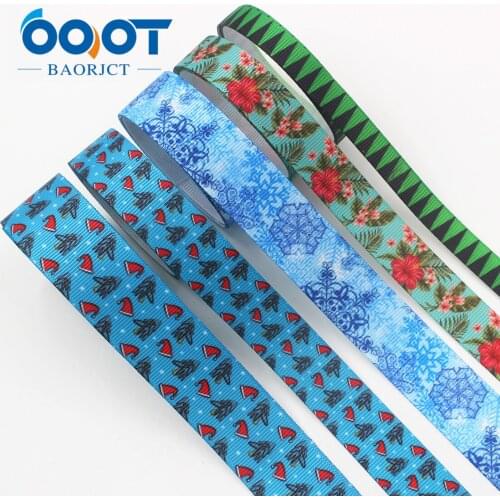 OOOT BAORJCT I-191121-2557,10/16/25mm 10yards Christmas Snowflake tree grosgrain Ribbons,DIY Holiday decoration materials