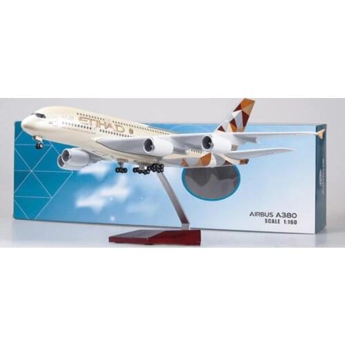 50.5CM Aircraft 1/160 Scale High imitation Airbus A380 ETIHAD Airline Model Pedestal Light&Wheel Diecast Plastic Plane Toys