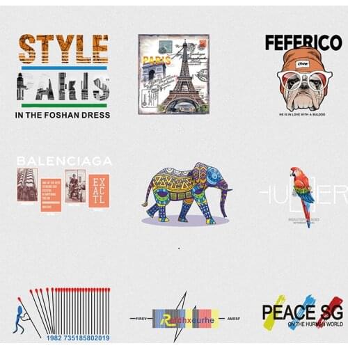 Fashion Men Heat Transfer Patches Letter Animal Cloth Sticker Hot Heat Transfer DIY Iron On Clothing Bag Shoes