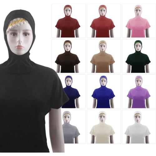 Muslim Hooded T-Shirt Women Tops Short Sleeve Baisc Clothes Turban Hijab Turkey Islamic Sport Swim Wear Stretch Hijabs Caps Tops