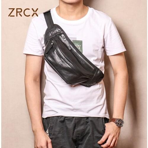 ZRCX Vintage Mens Shoulder Bag Genuine Leather Simple Chest Bag High Quality Small Crossbody Single Strap Waist bag