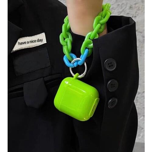 Candy Color Acrylic Chain Soft Silicone Case For Apple Airpods 1/2 Protective Cover Bluetooth Wireless Charging Box Case