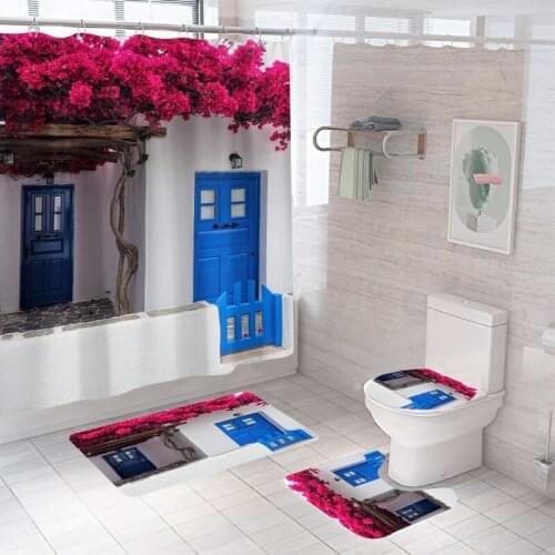 Home Decor Bathing Waterproof Shower Curtain Set with 12 Hooks Toilet Covers Bath Mats Bathroom Non-slip Rug Carpet Polyester