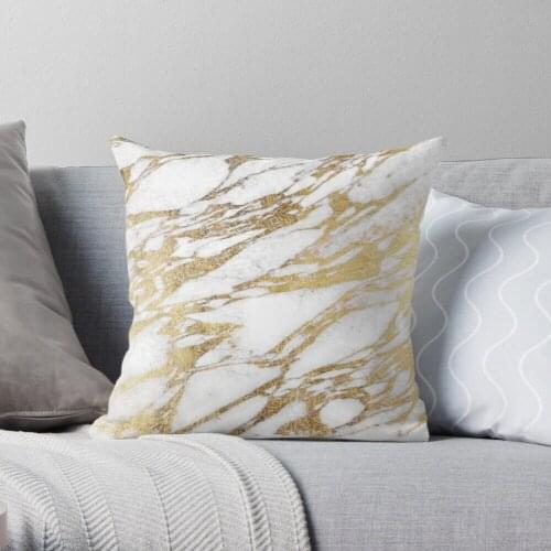 Pillowslip Chic Elegant White and Gold Marble Pattern Throw Pillow 100% Cotton Decor Pillow Case Home Cushion Cover 45*45cm