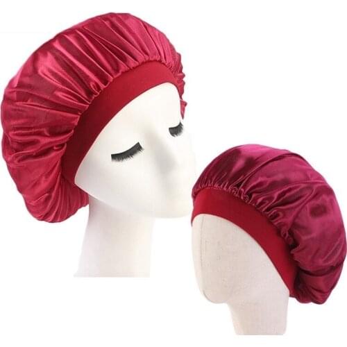 New Sleeping Hat Hair Care Cap Parent-Child Elastic Polyester Wide Edge Night Sleep Hat Silk Dome Family For Ladies Satin Bonnet