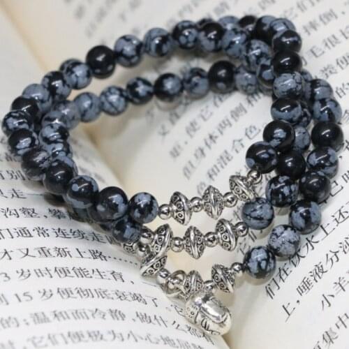New arrival special design top quality natural snowflake obsidian 6mm round beads multilayer bracelets jewelry making B2243