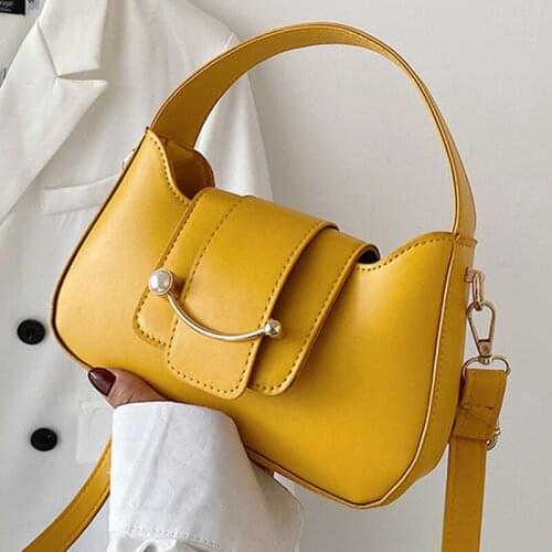 Solid Color Shoulder Crossbody Bags For Women 2021 PU Leather Womens Designer Pearl Smiley Handbag Female Travel Messenger Bag