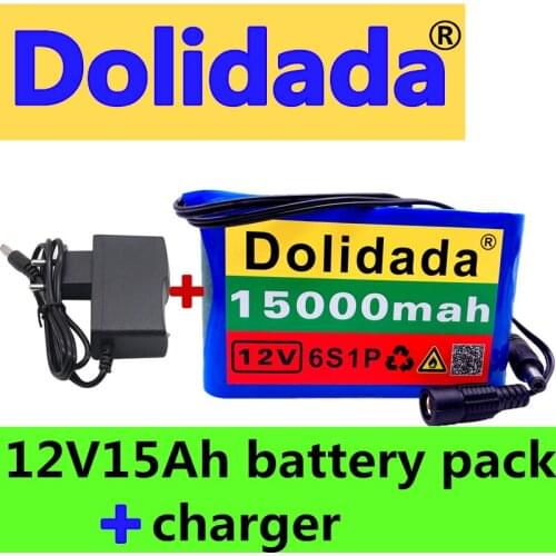 Portable Super 12V 15000mah battery Rechargeable Lithium Ion battery pack capacity DC 12.6v 15Ah CCTV Cam Monitor + charger