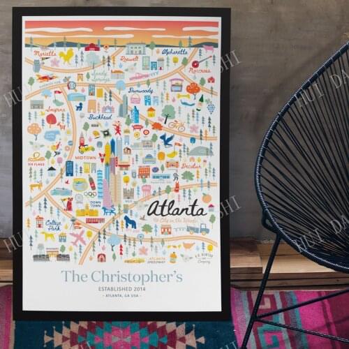 Personalized Gift | Atlanta Georgia | City Map | Art Print | ATL | Big Peach | Whimsical Illustration | Day Version